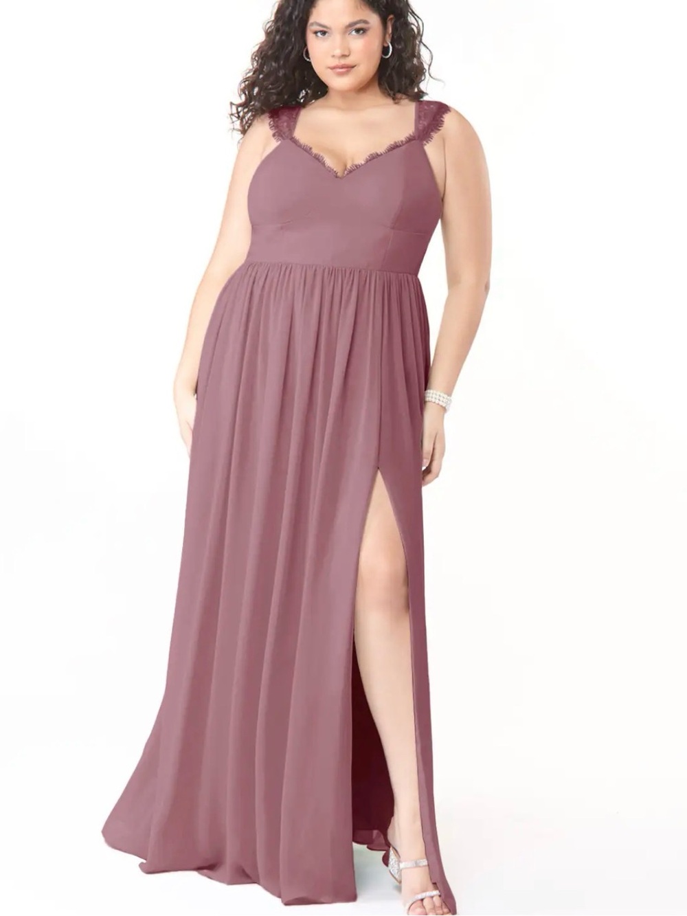 Azazie Cleobella Sweetheart Lace Chiffon Dress A16 US 16 Vintage Mauve NWT